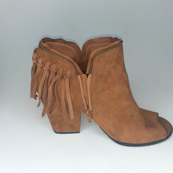 DV by Dolce Vita Boho Suede Peep Toe Fringe Booty - Picture 13 of 15